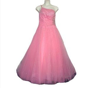 Mori Lee Prom Dress Ball Gown 15 16 Pink One Shoulder Poofy Princess